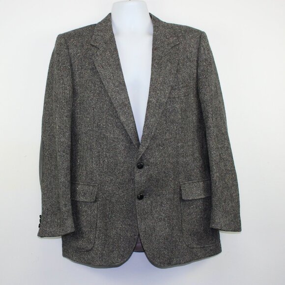 Vintage Joseph Hoyle Tweed Grey Blazer Jacket Elbow Patches (44 R) - Picture 1 of 10